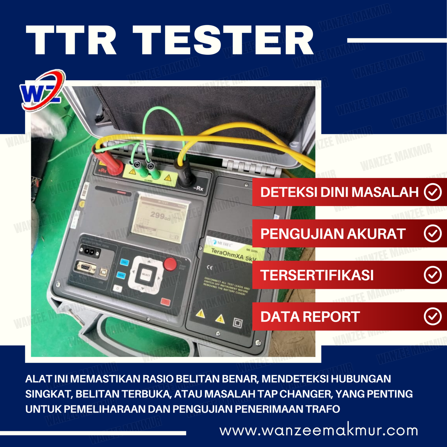 Alat ini memastikan rasio belitan benar, mendeteksi hubungan singkat, belitan terbuka, atau masalah tap changer, yang penting untuk pemeliharaan dan pengujian penerimaan trafo