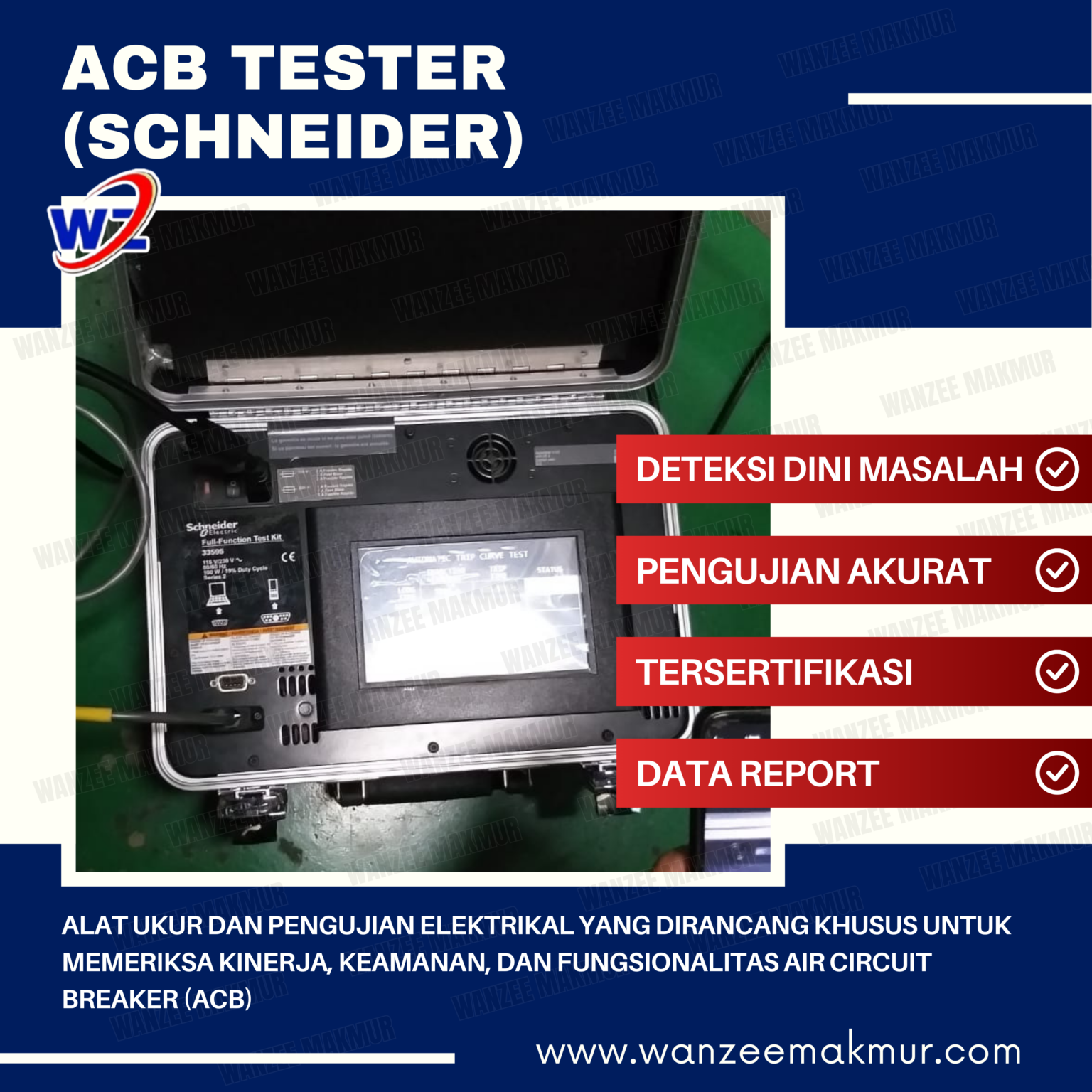alat ukur dan pengujian elektrikal yang dirancang khusus untuk memeriksa kinerja, keamanan, dan fungsionalitas Air Circuit Breaker (ACB)