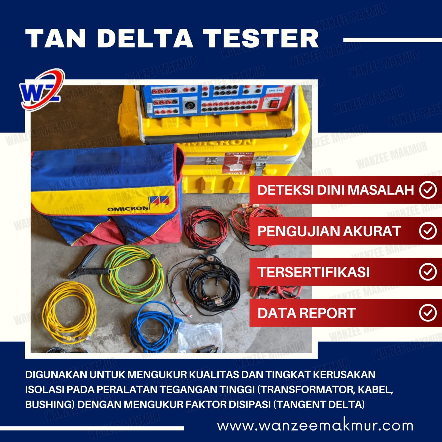 digunakan untuk mengukur kualitas dan tingkat kerusakan isolasi pada peralatan tegangan tinggi (transformator, kabel, bushing) dengan mengukur faktor disipasi (tangent delta)