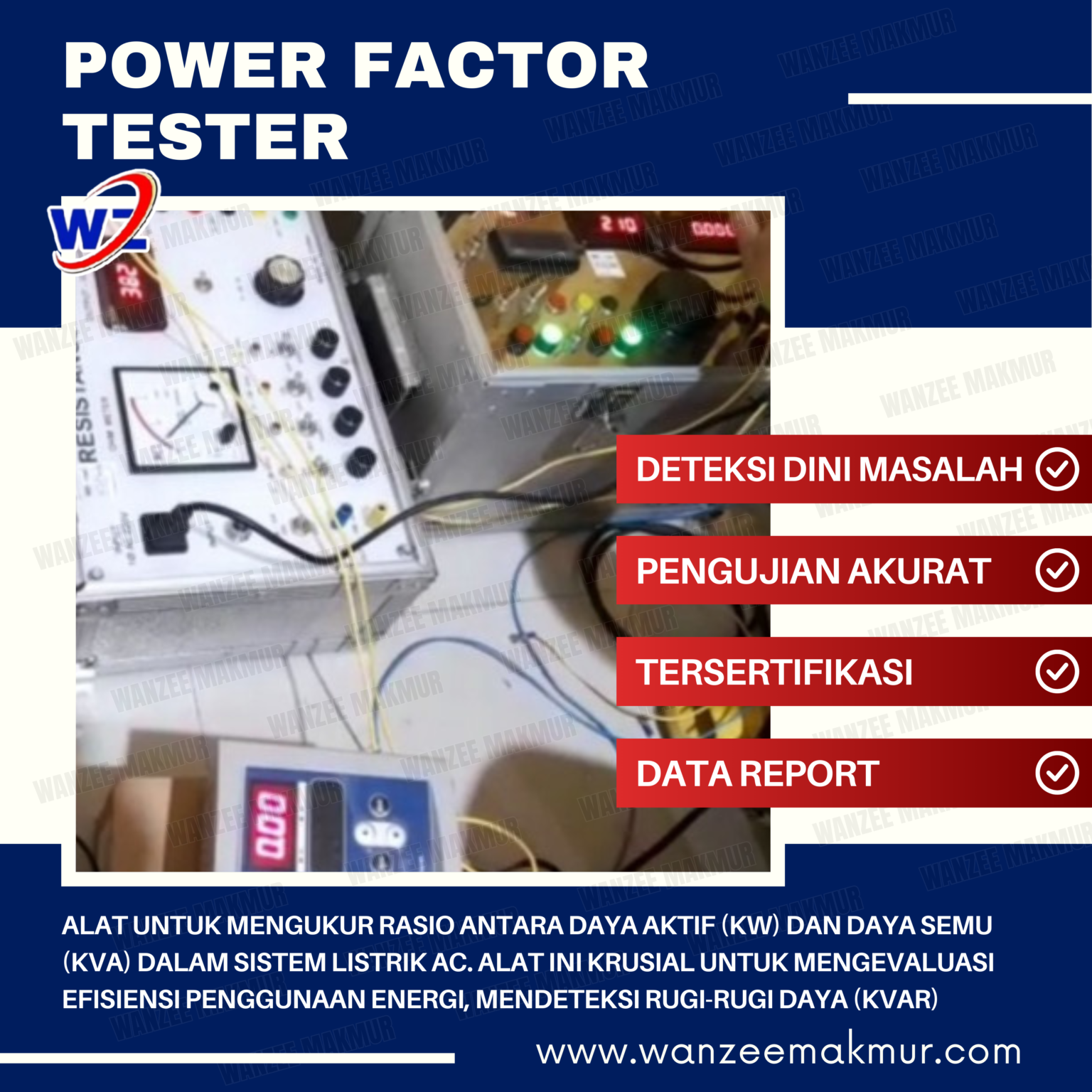 alat untuk mengukur rasio antara daya aktif (kW) dan daya semu (kVA) dalam sistem listrik AC. Alat ini krusial untuk mengevaluasi efisiensi penggunaan energi, mendeteksi rugi-rugi daya (kVAR)