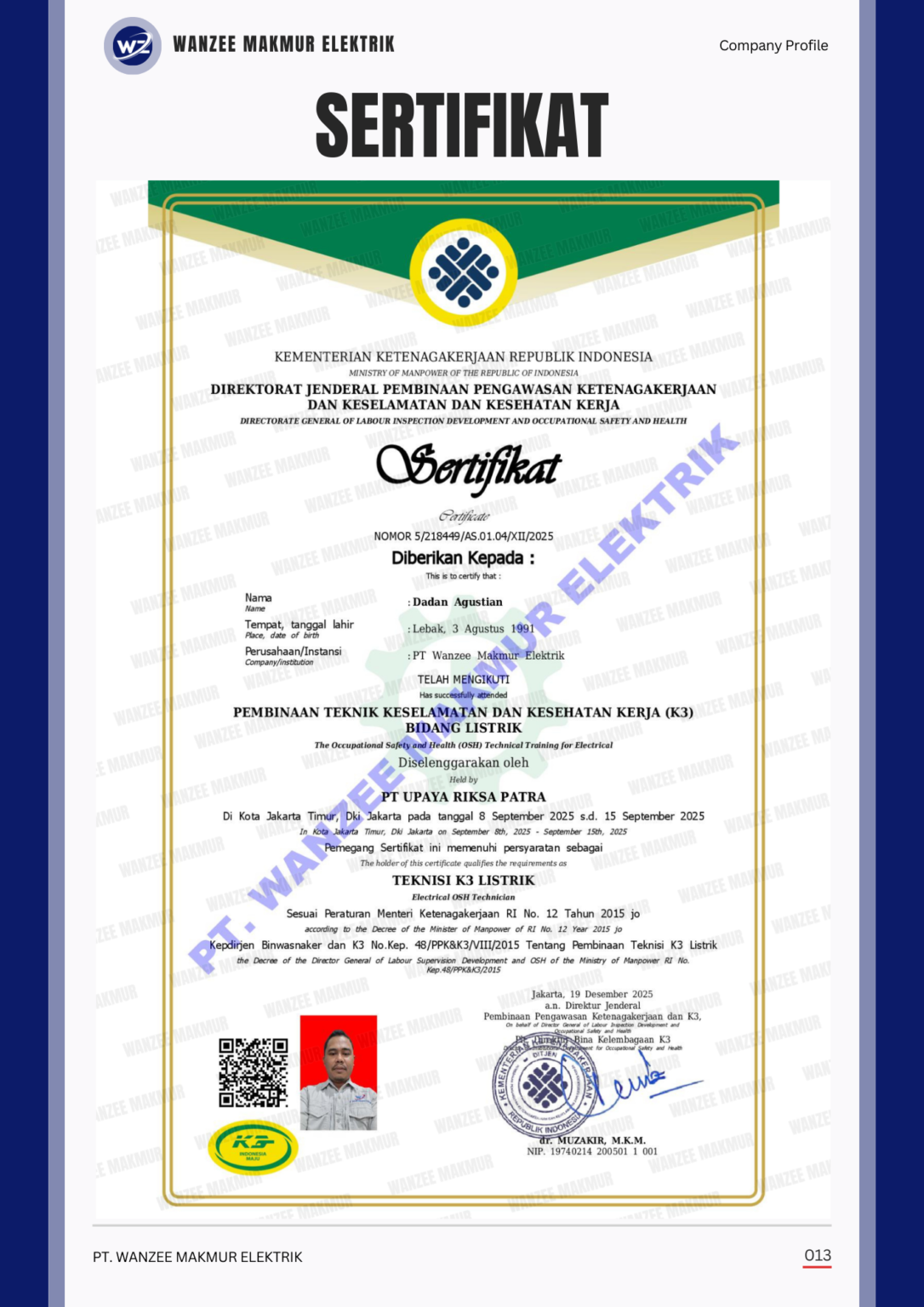 sertifikat dadan teknisi k3 listrik